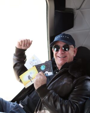 Jeff Bezos Instagram - Stepping inside the crew capsule with my lucky boots after a picture perfect landing from #NewShepard. I stamped and verified student postcards from around the world that went to space as part of @BlueOrigin’s nonprofit @ClubForFuture. The mission is to inspire kids to pursue careers in #Stem and help visualize the future of life in space. Link in bio to send us your postcard. #GradatimFerociter