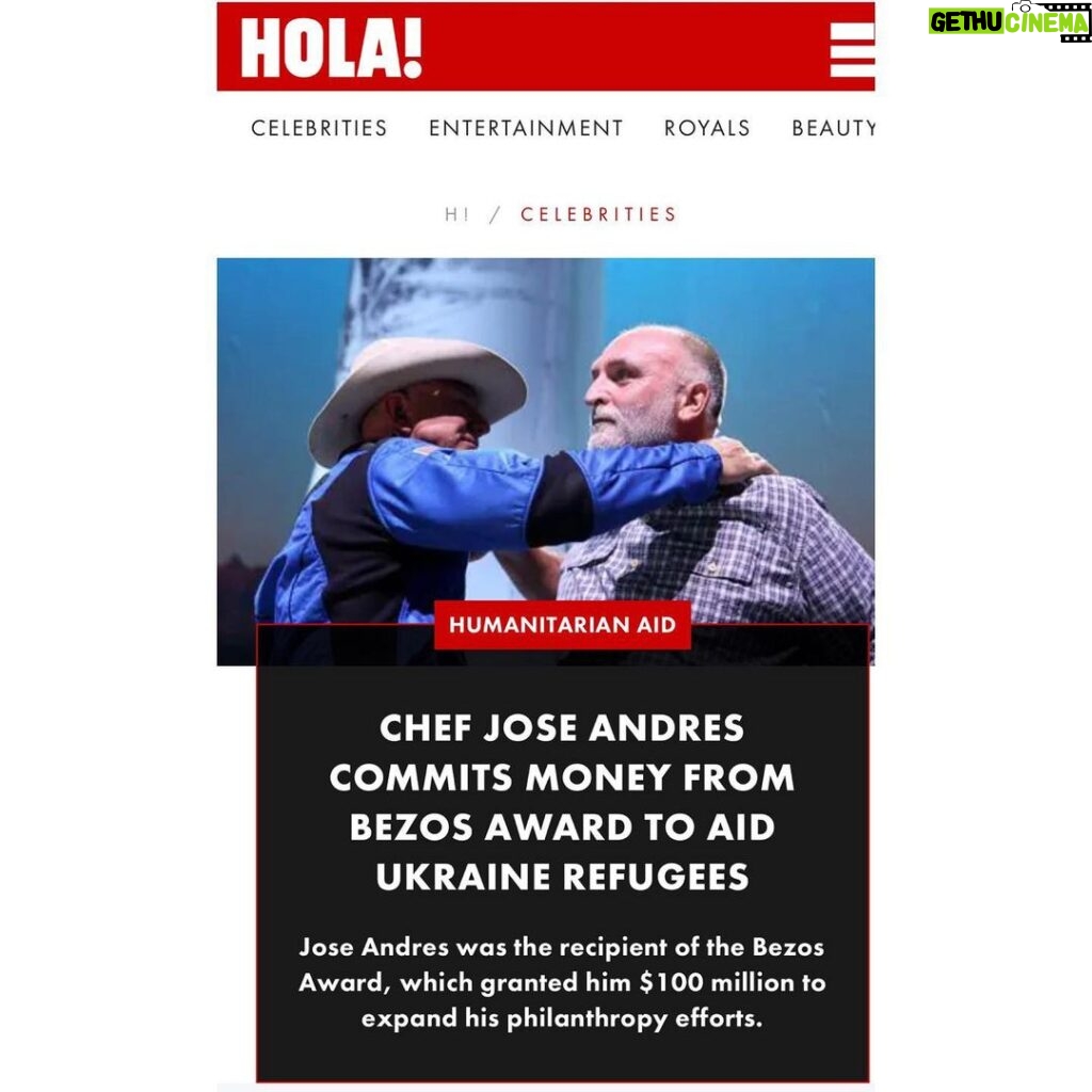 Jeff Bezos Instagram - Thank you @ChefJoseAndres for putting the Courage and Civility Award to such good use.