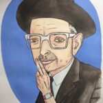 Jeff Goldblum Instagram - Who could better capture my character than my sister Pam, who’s known me since 1955? Me by Pam, from our live sessions together. (Ink & acrylic on paper, 18” x 24”) #goldblumkaisershot #shadesofgoldblum 🙏🏼🎨🖼💖