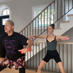 Jeff Goldblum Instagram - I’m so thrilled to be able to support my brilliant soulmate @emiliegoldblum in her sublime work as part of an equal and loving partnership. Her @maisongoldblum stretch class had me sweating and my heart pumping! (That might have been partly because of the nearness of you, my darling!) Check out her fantastic classes on @maisongoldblum and YouTube. 💪🏼💦🤸🏻‍♂️💘