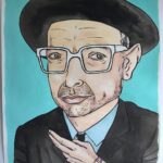 Jeff Goldblum Instagram - Who could better capture my character than my sister Pam, who’s known me since 1955? Me by Pam, from our live sessions together. (Ink & acrylic on paper, 18” x 24”) #goldblumkaisershot #shadesofgoldblum 🙏🏼🎨🖼💖