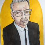 Jeff Goldblum Instagram - Who could better capture my character than my sister Pam, who’s known me since 1955? Me by Pam, from our live sessions together. (Ink & acrylic on paper, 18” x 24”) #goldblumkaisershot #shadesofgoldblum 🙏🏼🎨🖼💖