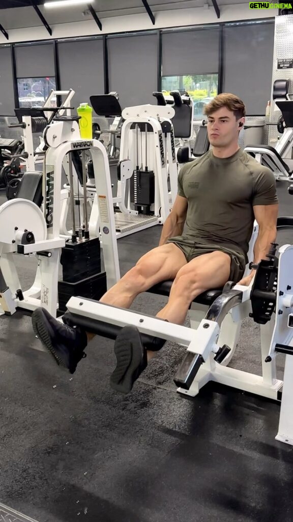 Jeff Seid Instagram - Leg day 😤 (Full Workout Below) Quad Extension: 5 x 50, 25, 15, 10, 8 Leg Press: 5 x 8-10 Hack Squats: 4 x 10-12 Superset: Adductions & Abductions Machine: 3 x 15 Barbell Lunges: 3 x 10 Lying Hamstring Curls: 4 x 8 Standing Hamstring Curls: 4 x 10 Stiff Legged Deadlifts: 3 x 6-8 Seated Calf Raises: 4 x 8-10 Donkey Calf Raises: 4 x 8-10 My focus was to do a static hold at each contraction with a slow negative. Tbh I’m going a little too fast in this video of me doing the quad extensions, granted it was a huuge pump. Focus on that mind muscle connection and try to finish at failure. @vqfit