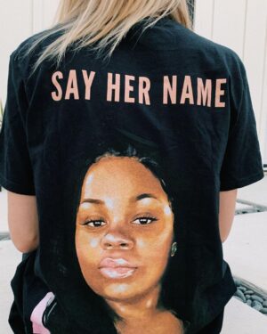 Jenn McAllister Instagram - It’s been 150 days since Breonna Taylor was murdered in her sleep by Jonathan Mattingly, Brett Hankison, and Myles Cosgrove—and her killers have not been charged. Too often Black women who die from police violence are forgotten. Let’s stay loud, keep demanding justice for Breonna and her family, and SAY HER NAME. This campaign and t-shirt was created by @phenomenal in partnership with the Breonna Taylor Foundation, to which all profits will be donated. (Art by @arlyn.garcia)