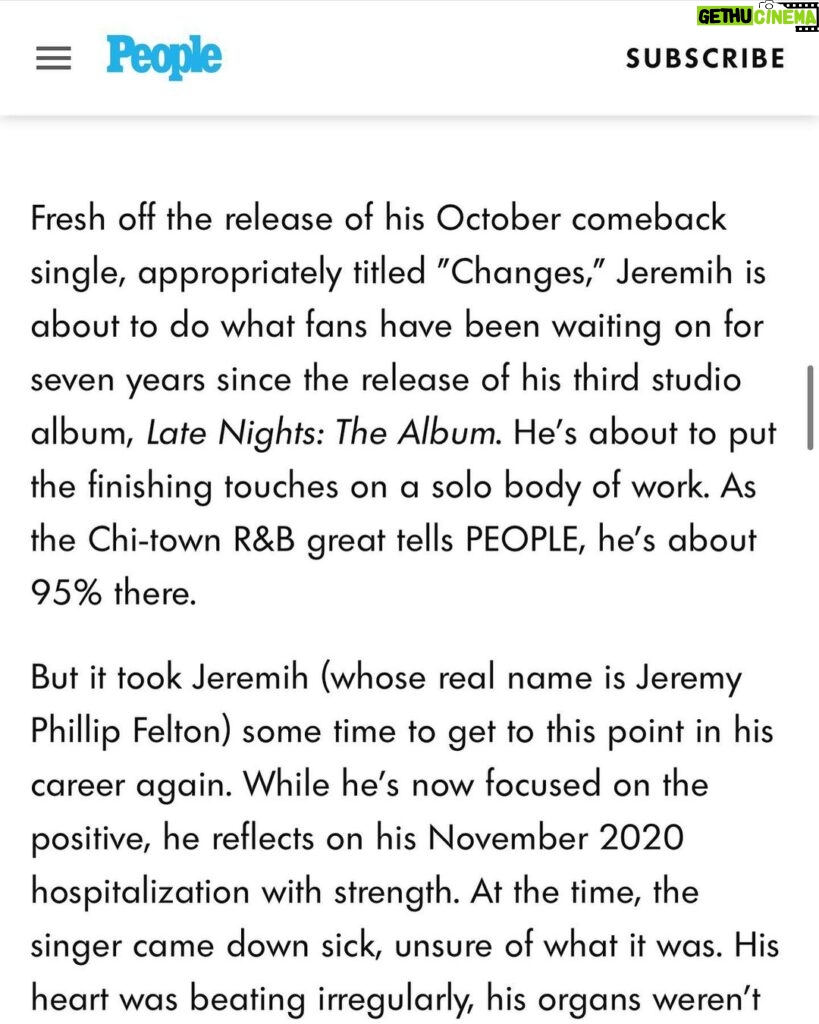 Jeremih Instagram - Thank you @people 💙 make sure y’all click the link in mih bio to read the full thing.