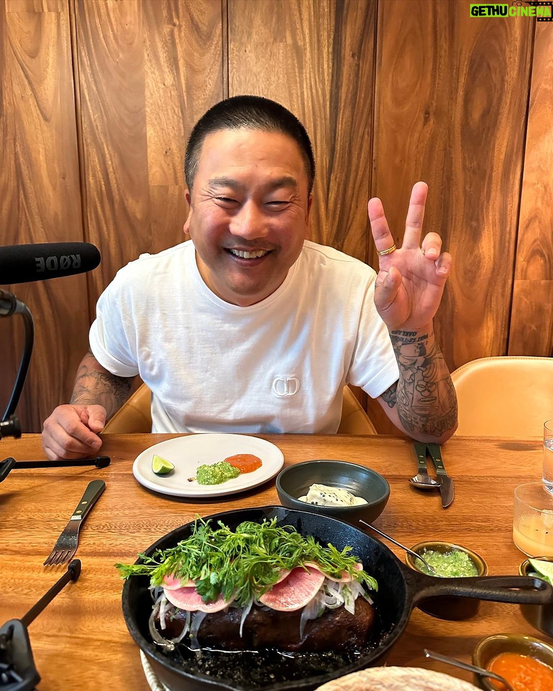 Jesse Tyler Ferguson Instagram - @chefroychoi and I had so much fun for this week’s episode of my podcast, Dinner’s on Me! ✌️🎧🍽️ Over incredible duck carnitas at @damiandtla in LA, I chat with Roy about the rise of Kogi, hanging out on Hollywood Boulevard as a teen, and what it was like to watch his parents close the family restaurant. It was such a great convo and the meal was truly delish—I mean, the photos speak for themselves! You’ll love the listen—catch the new episode in my bio. (This episode was recorded on May 25, 2023). Damian