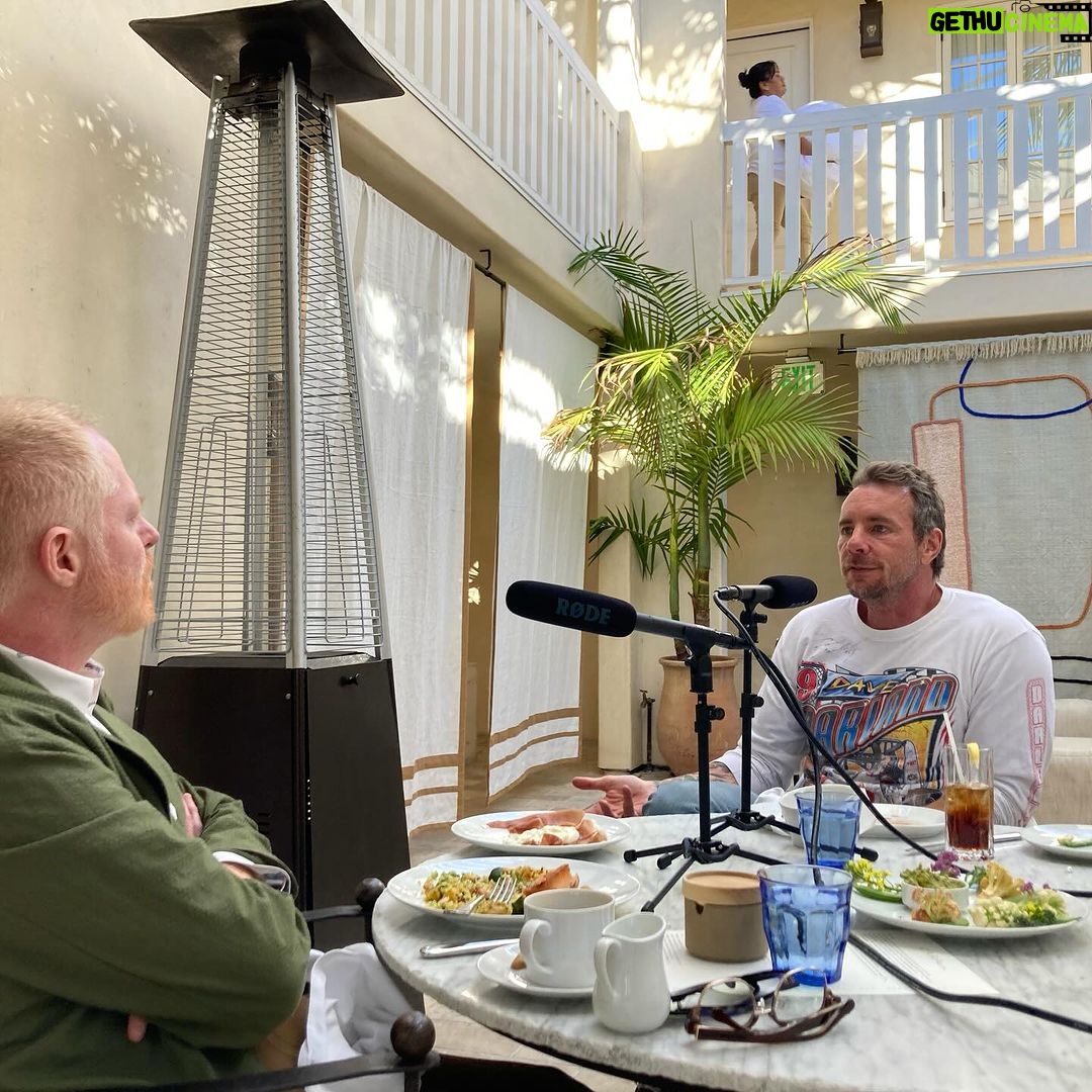 Jesse Tyler Ferguson Instagram - This week on Dinner’s On Me, "Parenthood” star and “Armchair Expert” podcast co-host Dax Shepard joins the show. Over a burger and beautiful crudité, Dax tells me about what it’s like to interrupt President Obama, the “Armchair Expert” episode that blew his mind, and him and Kristen’s differing approaches to Instagram haters. This episode was recorded at Cara Restaurant at the Cara Hotel in Hollywood, CA. Episode link is in the bio—don't wait, give it a listen! ❤️