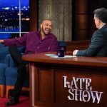 Jesse Williams Instagram - I’mma let you finish but I’ve been a fan of @StephenatHome since #StrangerswithCandy and #TheColbertReport was one of the greatest half hours in tv history. I literally used to watch from the studio audience. Tonight I’m his guest on @colbertlateshow! Tune in or whatever. 🙏🏽Thanks for having me tonight man. ⛵️ #YourPlaceOrMine @OnlyMurdersHulu @TakeMeOutBway 🕺🏽 styling @le_laboy 💄 grooming @brittywhitfield Ed Sullivan Theater