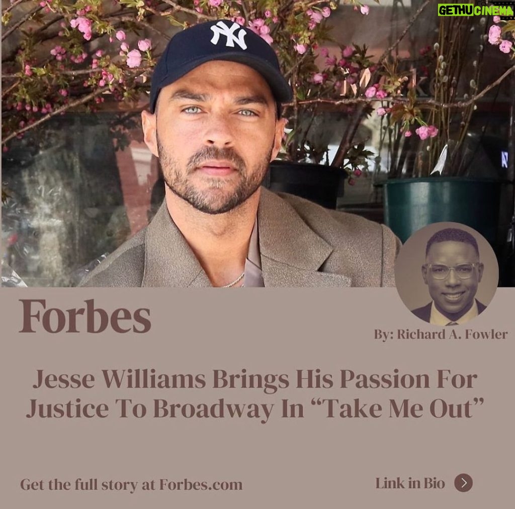 Jesse Williams Instagram - Thank you @forbes @richardafowler @advancementproject @my.scholly @cjgray91 @takemeoutbway Here’s a link you can’t click but roughly commit to memory then google https://www.forbes.com/sites/richardfowler/2023/01/09/jesse-williams-brings-his-passion-for-justice-to-broadway-in-take-me-out/?sh=2d78e2281ac2