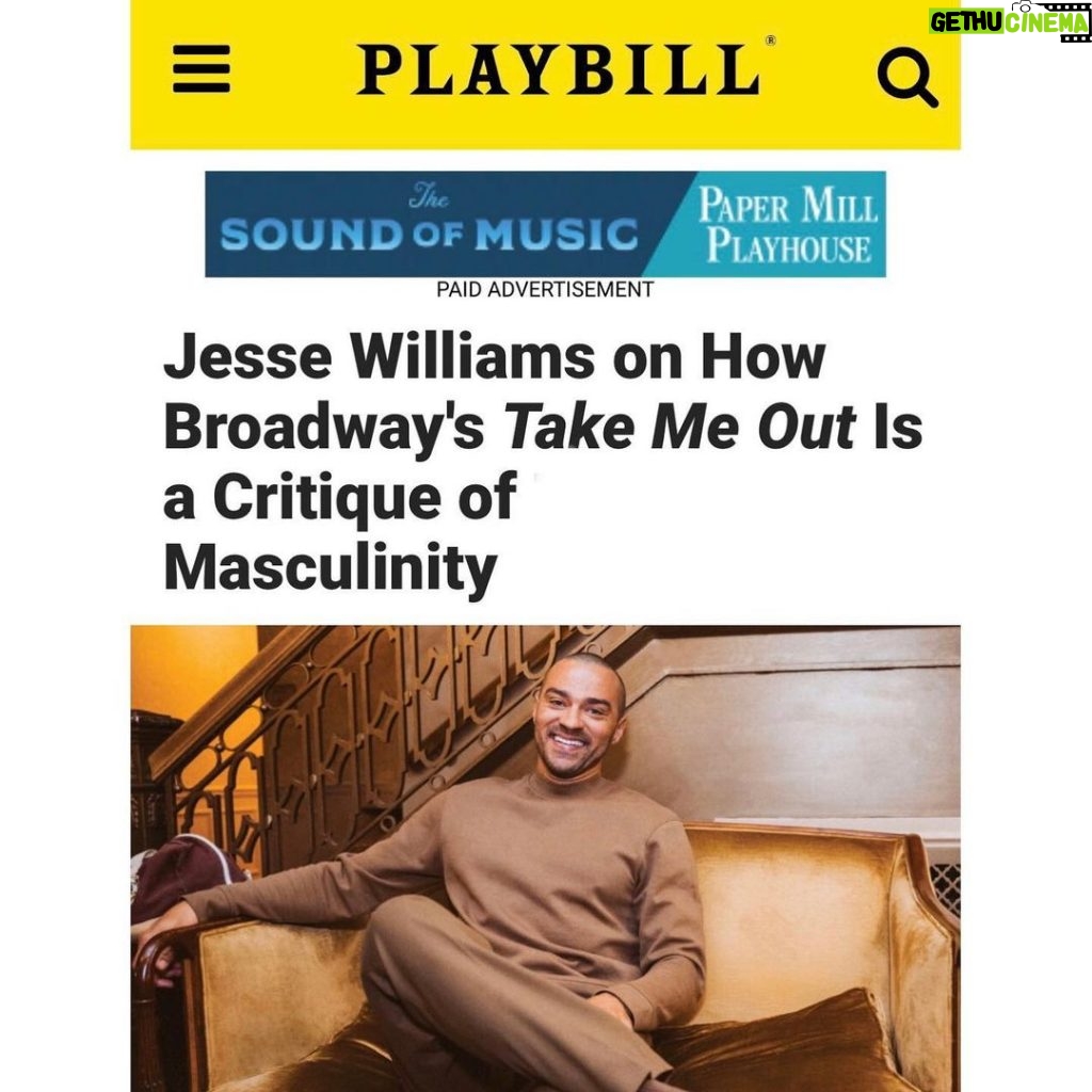 Jesse Williams Instagram - “Toughness tempered by generosity…” - @takemeoutbway 🌱 Thanks @Playbill @dieptimes 🎭 Gerald Schoenfeld Theatre