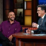 Jesse Williams Instagram - I’mma let you finish but I’ve been a fan of @StephenatHome since #StrangerswithCandy and #TheColbertReport was one of the greatest half hours in tv history. I literally used to watch from the studio audience. Tonight I’m his guest on @colbertlateshow! Tune in or whatever. 🙏🏽Thanks for having me tonight man. ⛵️ #YourPlaceOrMine @OnlyMurdersHulu @TakeMeOutBway 🕺🏽 styling @le_laboy 💄 grooming @brittywhitfield Ed Sullivan Theater