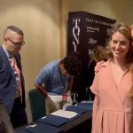 Jessica Chastain Instagram - Video of Amy Herzog and I receiving our Tony Nominee pins for @adollshousebway Such a surreal moment 🤍