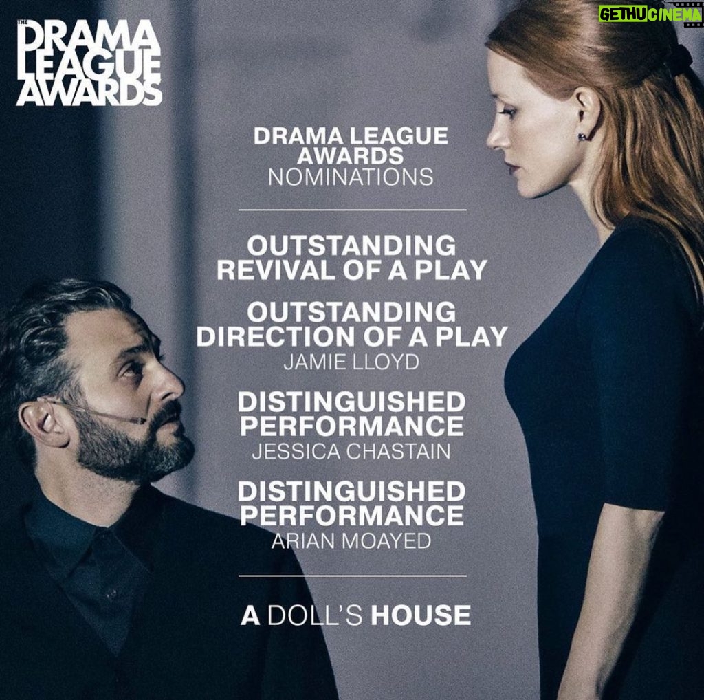 Jessica Chastain Instagram - What a week for @adollshousebway 🖤🎉 I am over the moon!!!! Congrats to all other nominees! It’s the most incredible community and I’m honored to be shoulder to shoulder with you. Thank you @jamielloyd for getting me back onstage and agreeing to do this in NY. There’s only 6 more weeks to to see @adollshousebway Hope to see you all ❤️
