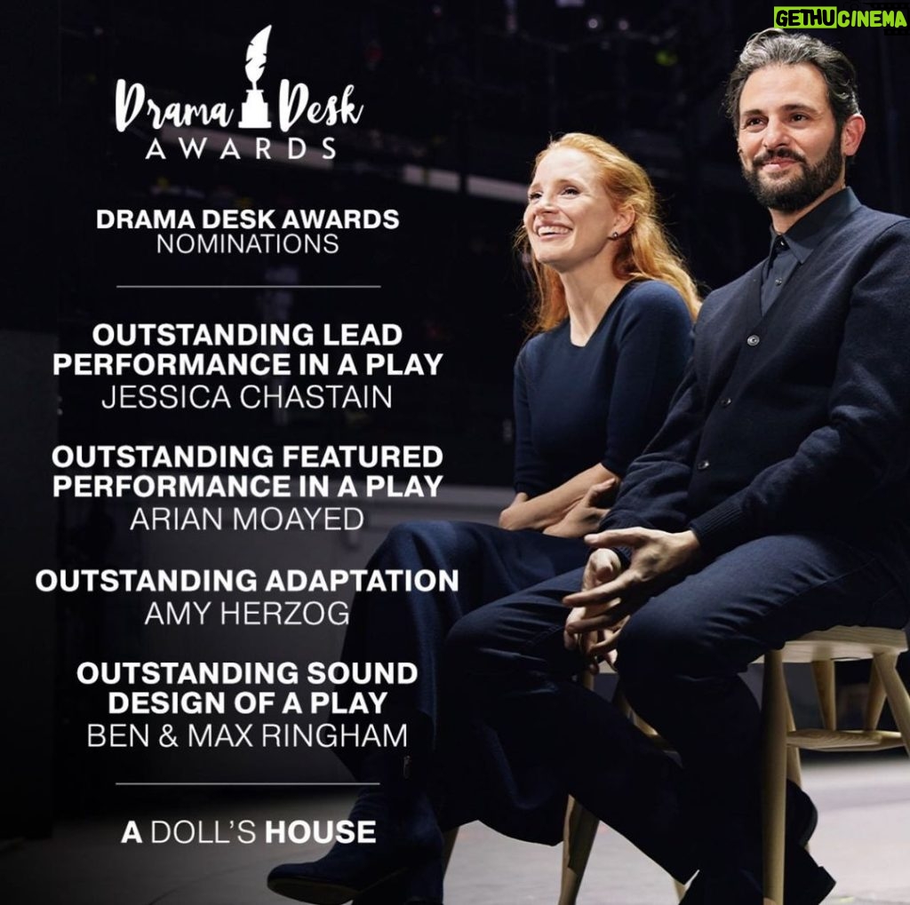 Jessica Chastain Instagram - What a week for @adollshousebway 🖤🎉 I am over the moon!!!! Congrats to all other nominees! It’s the most incredible community and I’m honored to be shoulder to shoulder with you. Thank you @jamielloyd for getting me back onstage and agreeing to do this in NY. There’s only 6 more weeks to to see @adollshousebway Hope to see you all ❤️