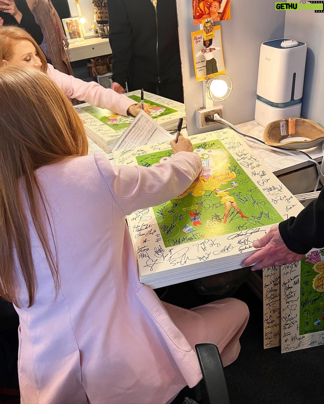 Jessica Chastain Instagram - Today was the first Broadway Cares Easter Bonnet Competition since 2019! Together, all of the shows raised $3,601,355. @adollshousebway raised $176,480 in donations, the most in our category! Thank you to our amazing audience of donors. π