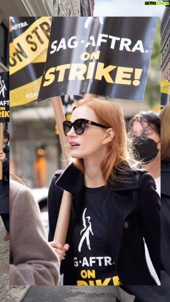 Jessica Chastain Instagram - It is unacceptable to have hundreds of thousands of people out of work. This goes beyond @sagaftra. There are crew members, caterers, laundry services, prop & costume houses, hair & makeup, teamsters, etc…. all struggling to keep a roof over their heads. My heart goes out to all members of @iatse @teamsters @directorsguild @cdglocal892 @wgawest @wgaeast who have suffered greatly during this work stoppage. I implore the AMPTP to do the right thing and get back to the negotiating table. Nothing can be accomplished by walking away.