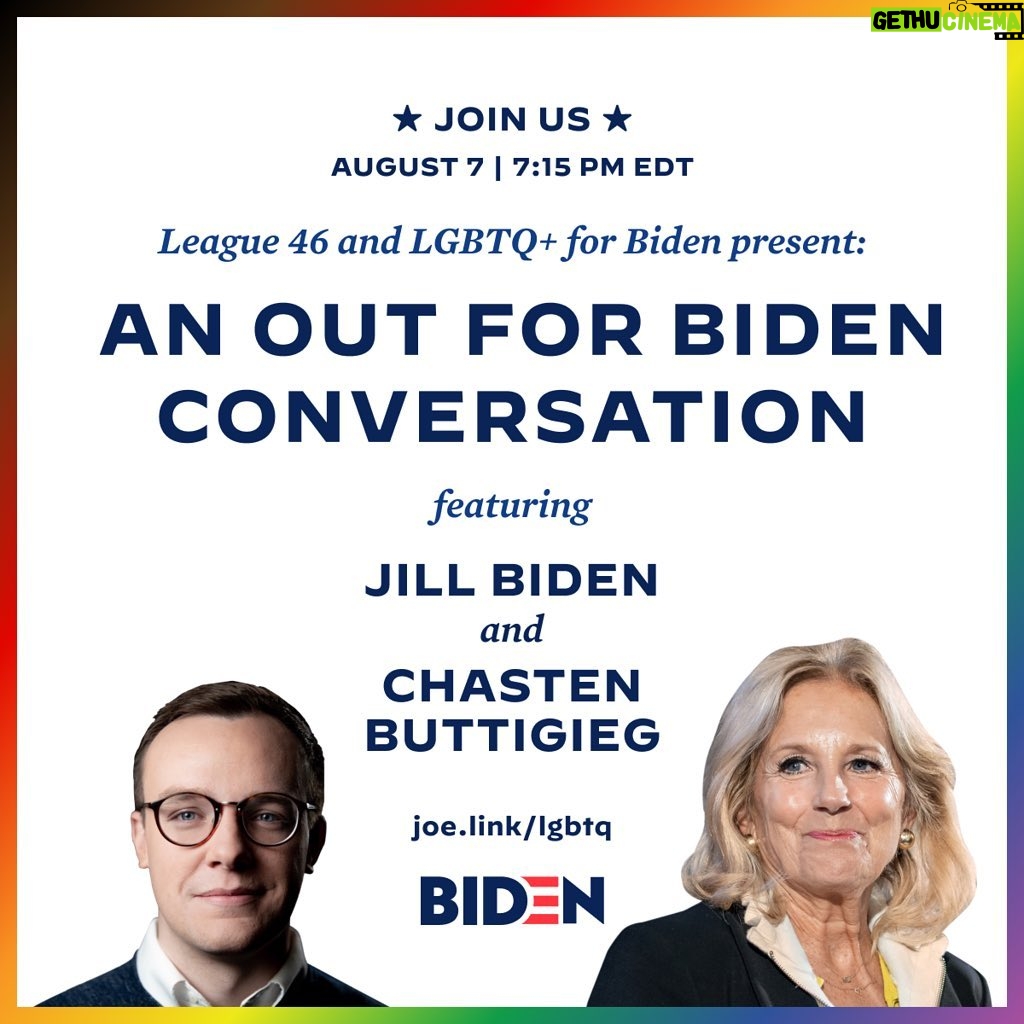 Jill Biden Instagram - Looking forward to this @chasten.buttigieg! Join us! [link in bio]