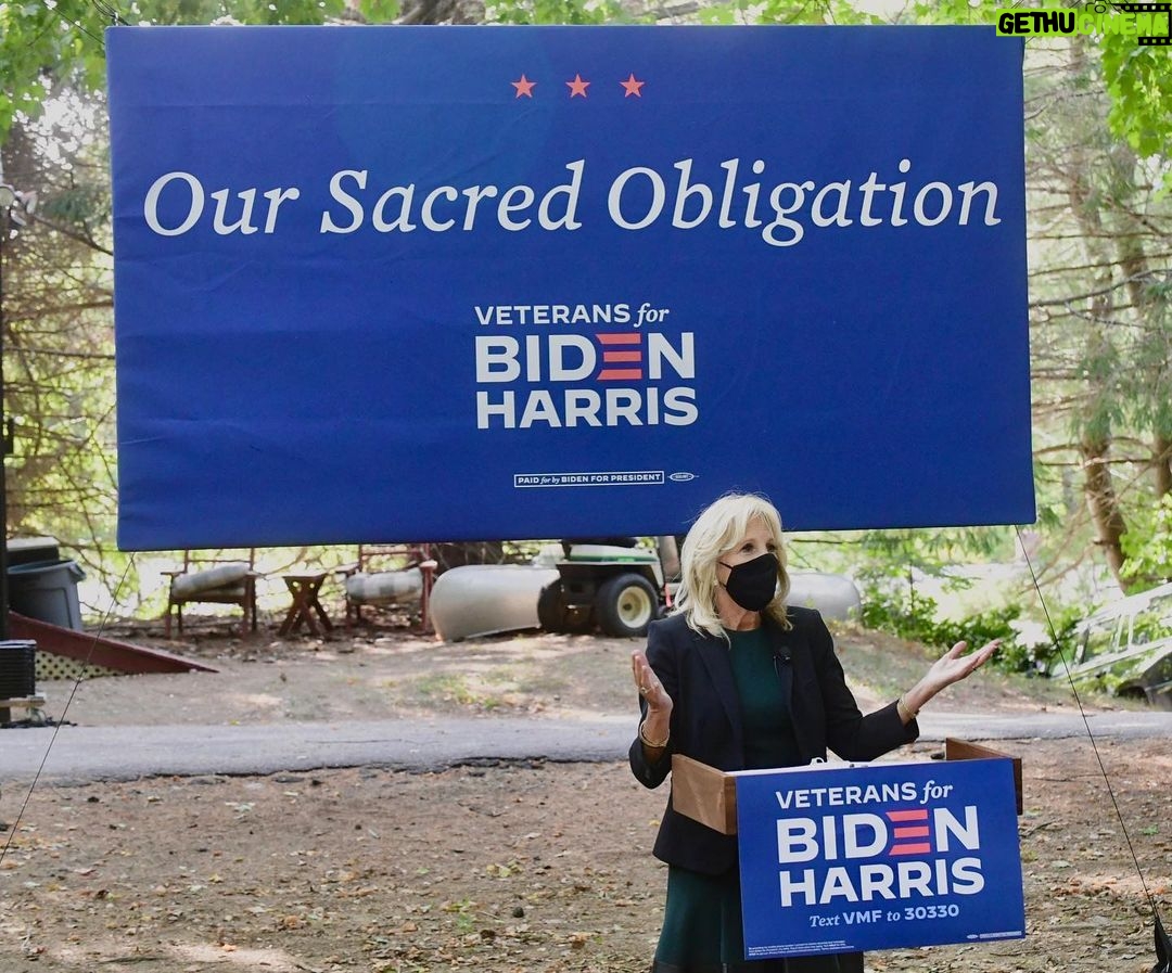 Jill Biden Instagram - Joe and I believe that our sacred obligation is to care for our service members, veterans, their families, caregivers, and survivors. Thank you to the veterans and military families who joined @DouglasEmhoff and me in New Hampshire yesterday. Dover, New Hampshire