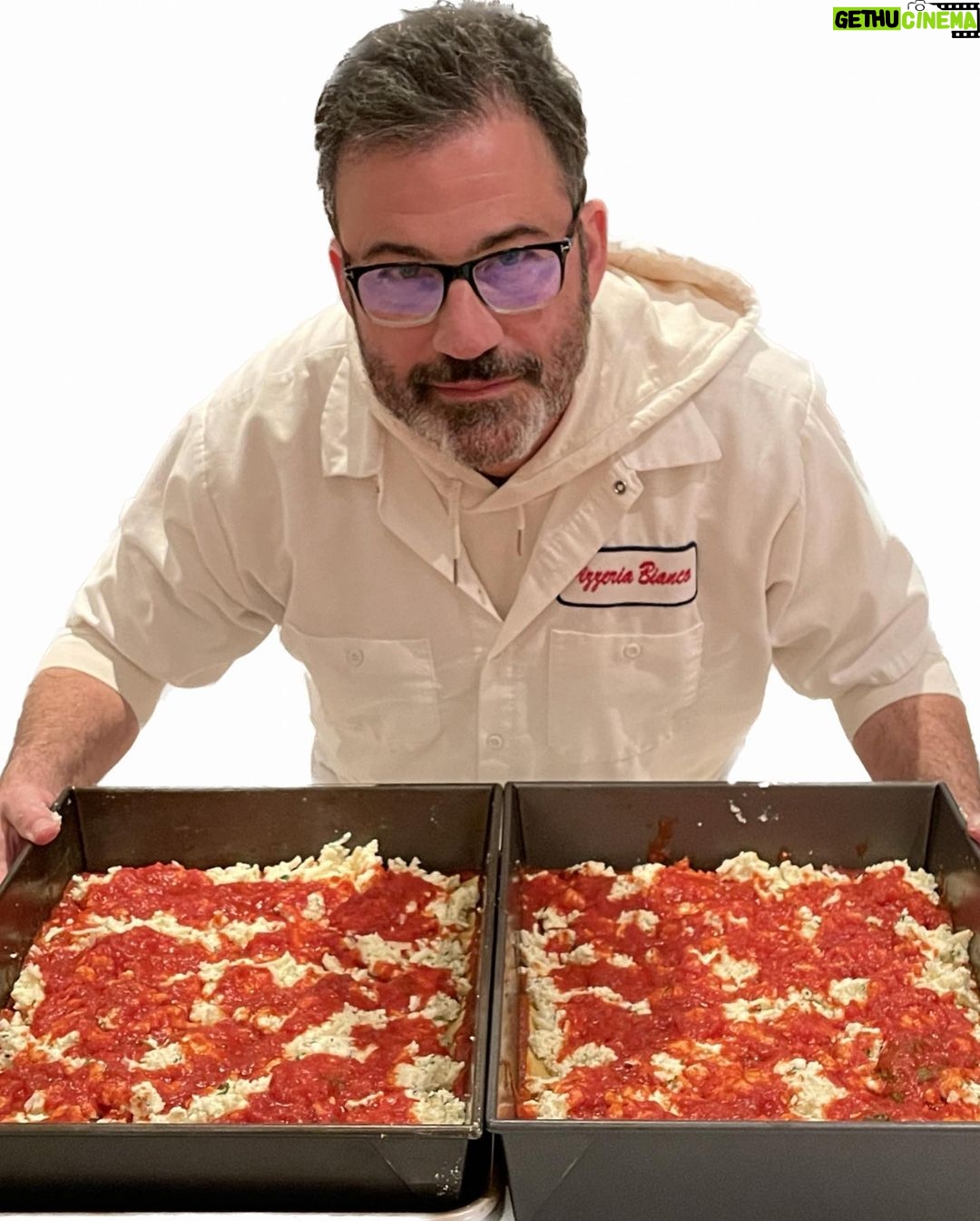 Jimmy Kimmel Instagram - Layering lasagna and rolling gnudi for Fishmas Eve
