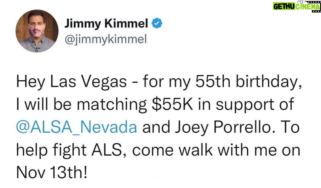 Jimmy Kimmel Instagram - Link to donate in my bio. @JoeyDoesALS @ALS @ALSA_Nevada
