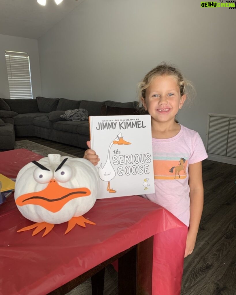 Jimmy Kimmel Instagram - they asked kids to decorate a pumpkin version of their favorite book..a young lady named Mallory obviously won the blue ribbon #SeriousGoose
