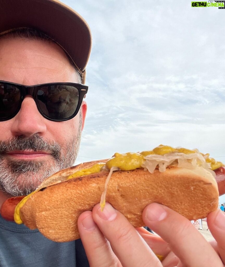 Jimmy Kimmel Instagram - Still the classic - a well-done Nathan’s with mustard and kraut at Coney Island #Brooklyn Coney Island Beach Brooklyn, NY