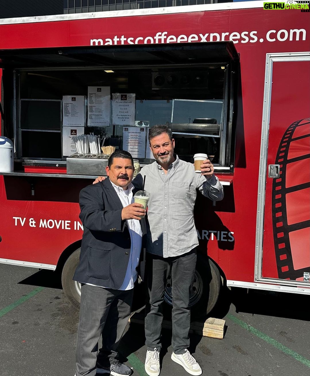 Jimmy Kimmel Instagram - Thanks to my friend @JimmyFallon for the ice cream, my idol @TheNormanLear for the coffee & my meatstro @AdamPerryLang for the BBQ to celebrate our 20th #KIMMELx20