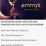 JoJo Siwa Instagram – 2. TWO. 2 Emmy nominations🥹😭!!!!! SO incredibly grateful for the entire Music team who worked on “The J Team”!!! Twizzler, Jeannie, luke, Gus, Andrew, gabe, and a few others helped me create this MAGICAL soundtrack for my movie and now it’s nominated for an children and family EMMY!! Absolutely insane. I wrote I believe 26 songs for the J Team, and had to narrow it down to the perfect 8 that made it into the film, It was not easy, and it was a LOT of hard work and so hard on my voice but it was SO worth it. aside from the music, this film was one of the most challenging projects I’ve worked on mentally. This nomination makes me feel so proud because the music in this film is the one thing that I did get to have a say in and that makes my heart so happy that it’s being recognized in this way🫶🏼 Forever grateful to my music/writing team for letting me be involved in such a huge way especially on this project and for pushing me to be my best. I can’t believe it. Here is a slide of some fun memories of the music process for the J team. The first slide is the song Change me from the film. Second is the nominee list. Third is me sound checking my favorite song “out of the park” on tour! 4th is me in the recording studio recording U-N-I for the 3rd time, fun fact we actually wrote UNI in 2019 and never released it, then we realized it was perfect for the movie!! 5th slide is one that Twizzler is gonna kill me for but I had to share… it’s the iconic demo of out of the park featuring his voice which always made me smile. 6th is filming UNI. Seven is singing back to that girl on tour. 8th is filming change me. 9 is me doing my silly western “only getting better”🤣 and last but not least is 10 and it’s the incredible cast singing CHANGE ME🫶🏼