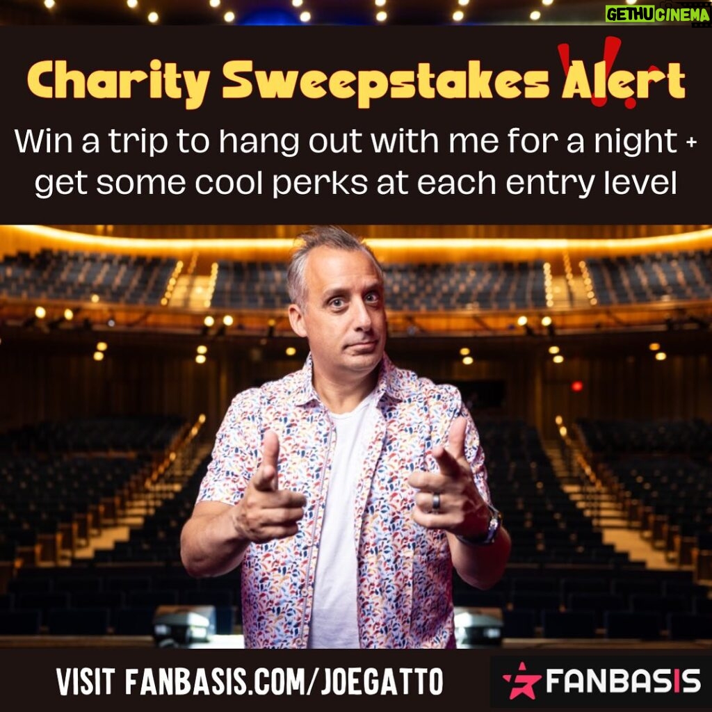 Joe Gatto Instagram - Announcing an awesome sweepstakes I’ve put together to help raise money to help my work with dogs. Lots of perks with entry (autographed pics, video calls, IG shoutouts and more). And a KILLER grand prize for a group of 4 come to ANY one of my shows, have dinner and hang out with me for a night. Link in bio for all details and to enter. Www.Fanbasis.com/joegatto