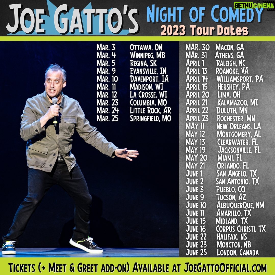 Joe Gatto - 37.1K Likes - Have you come out to see me live yet? Why not? You should. It’s fun. Rest of dates for 2023…so far (more to be announced)
Link in bio or go to JoeGattoOfficial.com