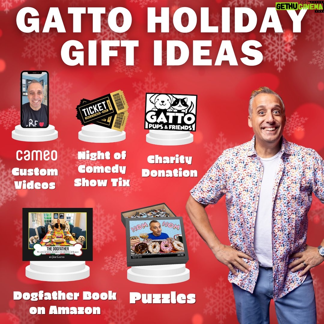 Joe Gatto Instagram - It’s holiday time and what better gift than a Gatto. Here’s some ways you can spoil fans of mine this holiday season. Or ask Santa for yourself? Happy holidays to you all. Link in bio for all these items.