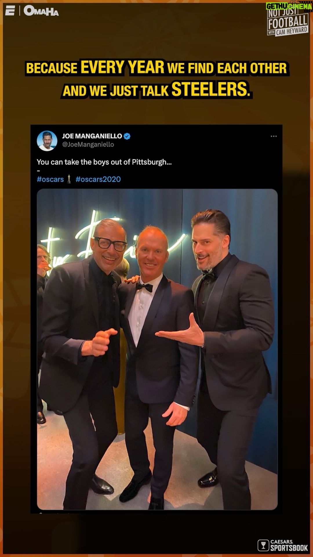 Joe Manganiello Instagram - The @vanityfair Oscars party is fun an all, but it’s really meant for @joemanganiello, @michaelkeatondouglas and @jeffgoldblum to talk all things @steelers football.