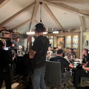 Joe Manganiello Instagram - Got the band back together after three years of remote play and no play… 
WAR OF DRAGONS Episode 73 kicked off with a food truck and a two hour recap from the very first adventure five years ago, all the way through to the present. 
The Sandal of Gygax made its appearance as it settled into its new home for the next calendar year at The E. Gary Gygax Memorial Dungeon in Beverly Park next to a set of Gary’s dice gifted to me by his son Luke for my 42nd birthday a few years back. 
Vince spearheaded a surprise for me, a framed piece of art by Max Dunbar that was used to craft the Wizkids miniatures sets, including all of the characters in the group but this time, with a looming Tiamat above. So f-ing cool…
It was a blast seeing everyone in person! Can’t wait for the next session.
