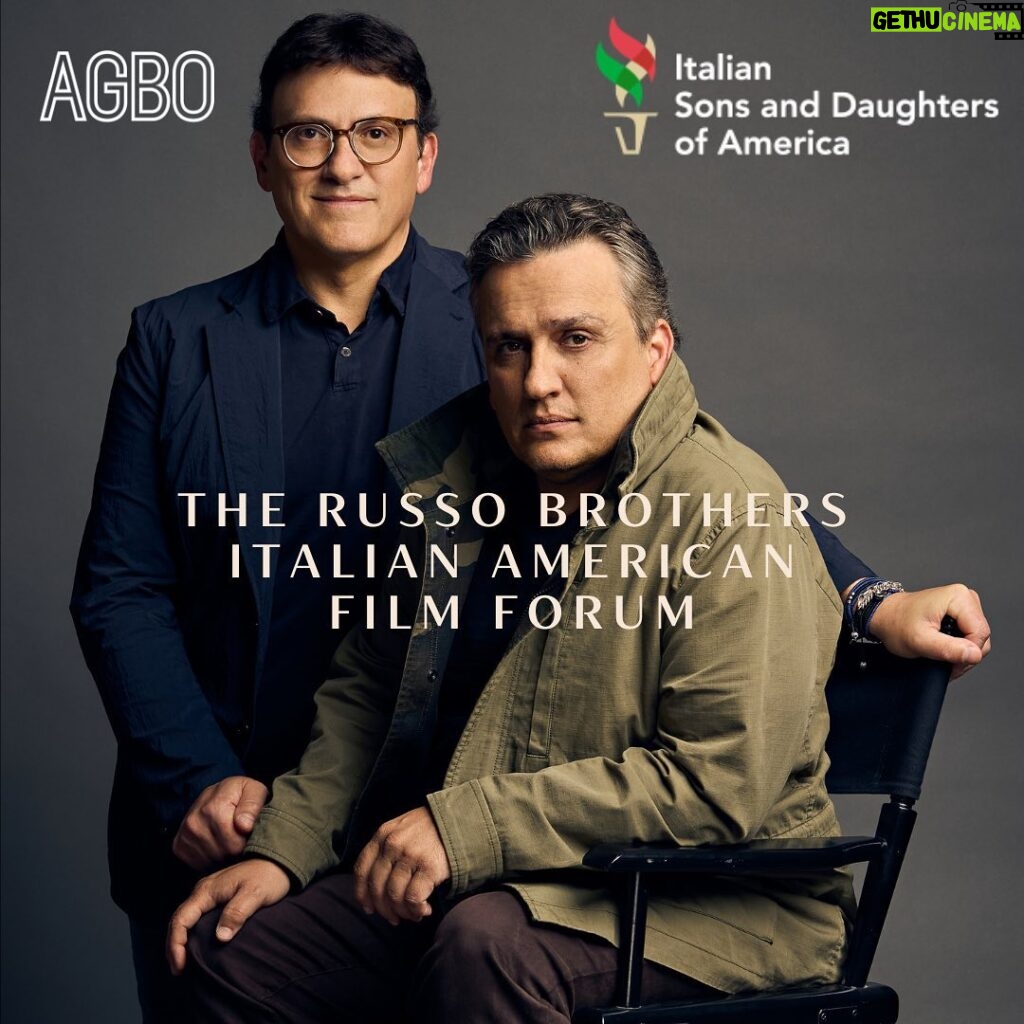 Joe Russo Instagram - 💥Update about The Russo Brothers Italian American Film Forum💥 Hello all! At this point in the year, you may be looking for open applications for The Russo Brothers Italian American Film Forum. We wanted to be the first to let you know that alongside AGBO and our partner, Italian Sons and Daughters of America, we are reimagining this opportunity and working together to continue this tradition in a new, enhanced, and more appealing format. We are inspired each year by the creativity of the applicants, and this next chapter expands on the years prior we have proudly championed. We are thrilled to be taking this creative, expansive, and thoughtful approach to redesigning and broadening the storytelling experience for The Russo Brothers Film Forum and will provide all the exciting details soon. You can head to the link in bio to see more information on the film forum from previous years and past winners.