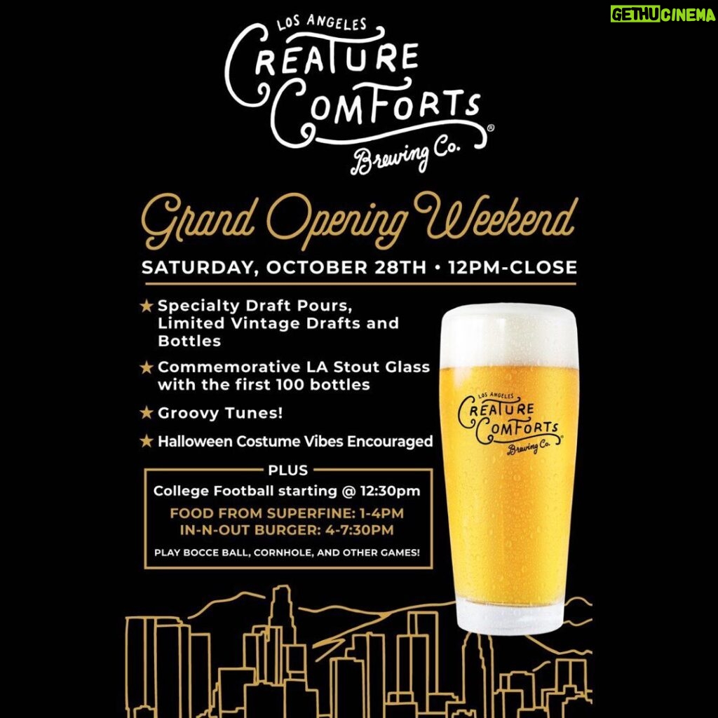 Joe Russo Instagram - Remember Thor’s favorite beer? Well, that’s our favorite beer too… Creature Comforts is officially on the west coast and if you want to drink like the God of Thunder, come check out the Grand Opening of @creaturecomfortsdtla this weekend, October 28th and 29th.