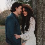 Joel Courtney Instagram - Thankful for you and all of the adventures we’ve had in just a single year. Around this time last year was when we moved to TN and it’s safe to say that sometimes the unknown + unexpected parts about life are the best ones. 🫶🏼🍁 #thankful #thanksgivingphotoshoot #happythanksgivng #fallphotography #fallphotoshoot #coupleshoot #couplesphotography #joelandmia #whitedress #thanksgivingoutfit
