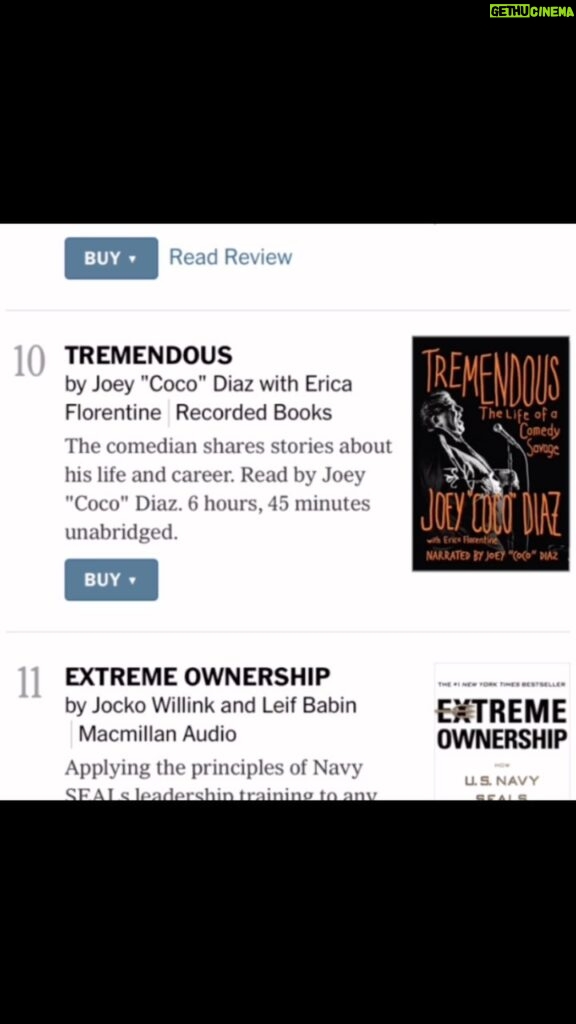 Joey Diaz Instagram - #10 on the NYT Best Sellers… Tremendous!