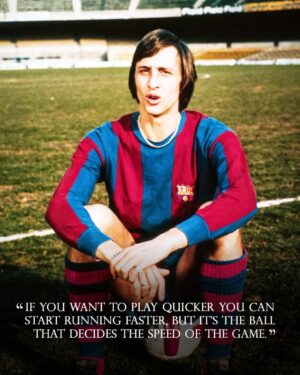Johan Cruijff Instagram - On the 14th of each month we share one of Johan’s famously brilliant and simple quotes. 💬
 
Today's is: "If you want to play quicker you can start running faster, but it’s the ball that decides the speed of the game." ⚽
 
#CruyffLegacy