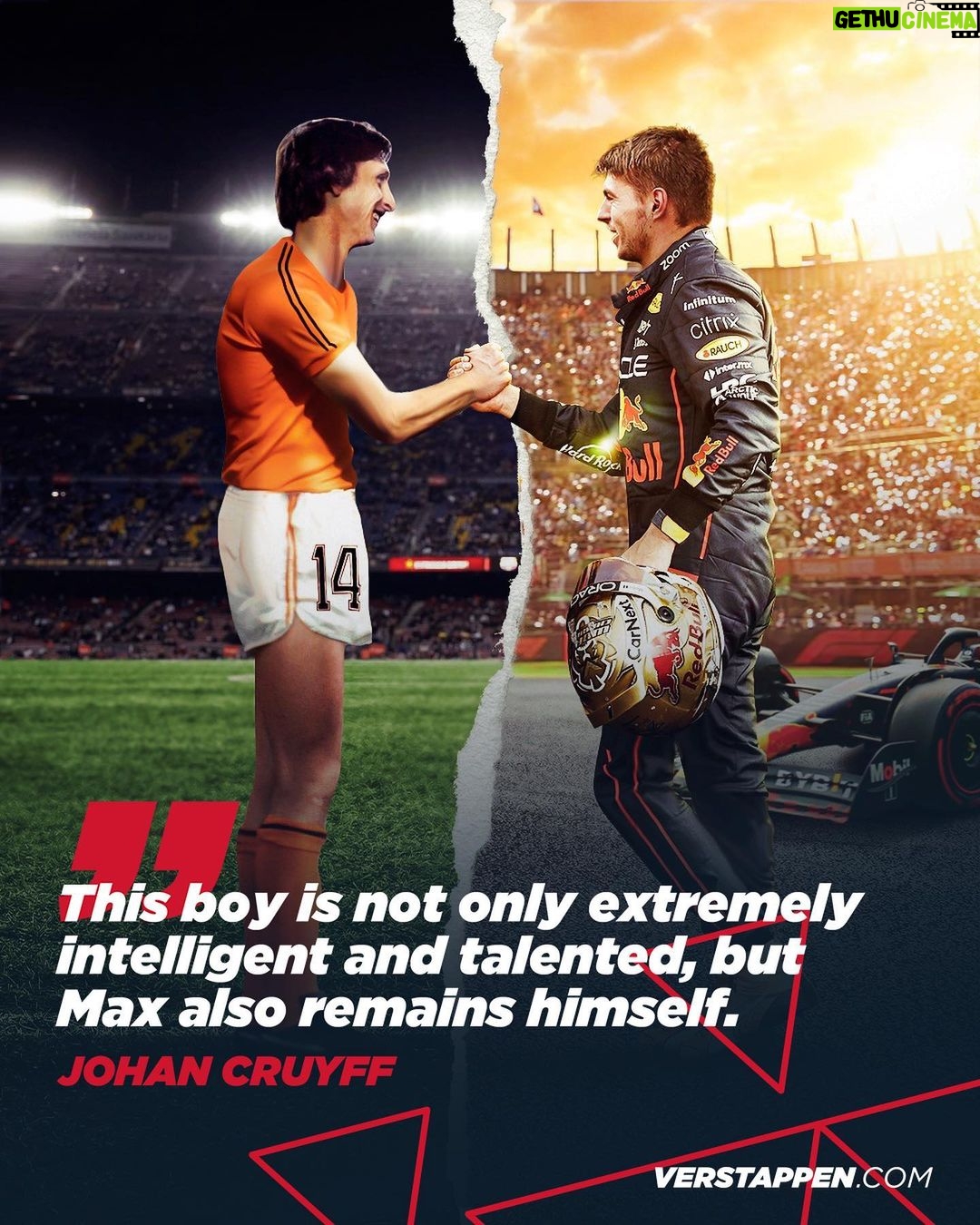 Johan Cruijff Instagram - In March 2016 Max Verstappen and Johan Cruyff met each other during the testing days at Barcelona. It was a very special meeting between to Dutch greats 🇳🇱 Unfortunately, Johan had already passed away when Max won his first Grand Prix in Barcelona, two and a half months later. But the memories remain... 💭 Circuit de Barcelona-Catalunya