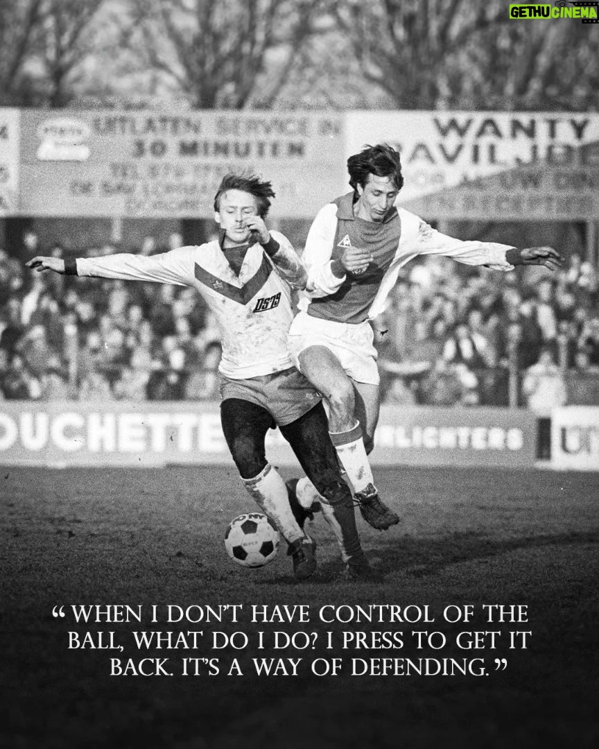 Johan Cruijff Instagram - On the 14th of each month we share one of Johan’s famously brilliant and simple quotes. 💬 Today's is: "When I don’t have control of the ball, what do I do? I press to get it back. It’s a way of defending." ⚽ #CruyffLegacy