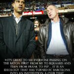 Johan Cruijff Instagram - On the 14th of each month we share one of Johan’s famously brilliant and simple quotes. 💬 Today's is: "It’s great to see everyone passing on the baton. First from me to Rijkaard and then from Frank to Pep… It is an ideology that has turned FC Barcelona into an institution. A club that symbolises a unique philosophy in football." ⚽ #CruyffLegacy
