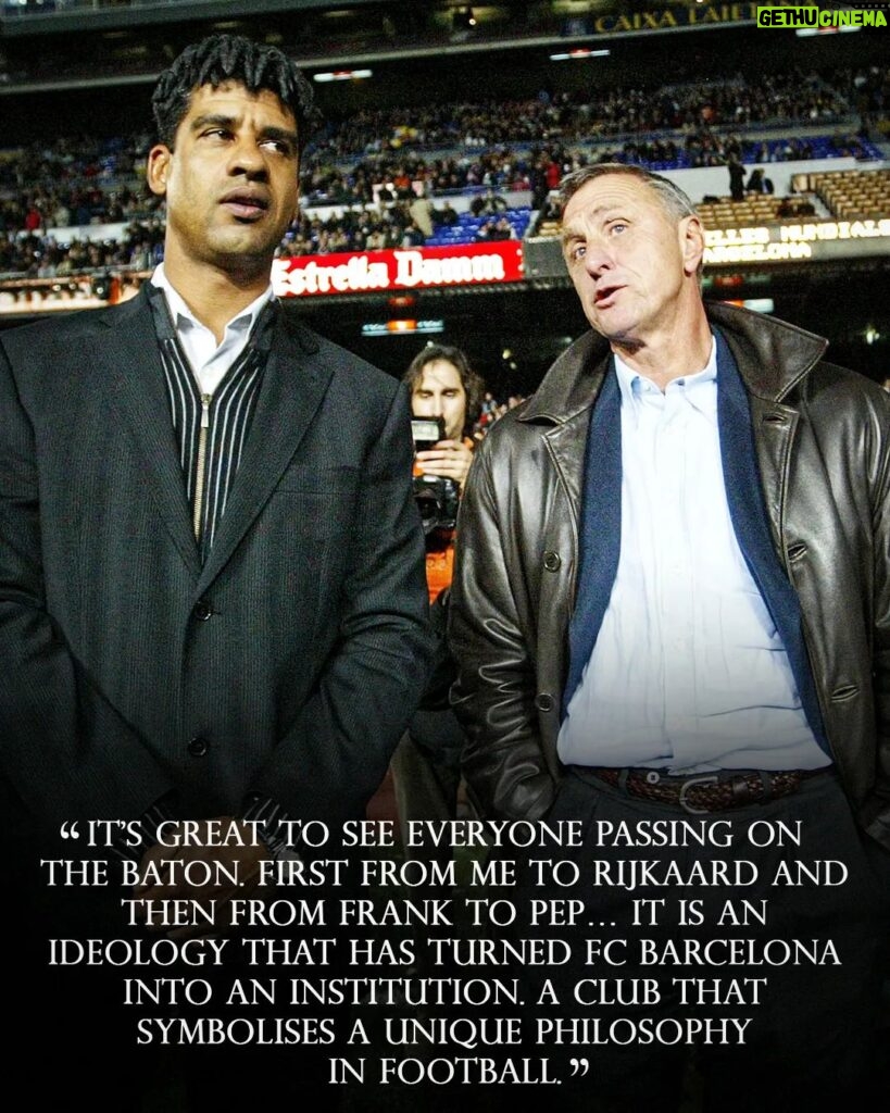 Johan Cruijff Instagram - On the 14th of each month we share one of Johan’s famously brilliant and simple quotes. 💬 Today's is: "It’s great to see everyone passing on the baton. First from me to Rijkaard and then from Frank to Pep… It is an ideology that has turned FC Barcelona into an institution. A club that symbolises a unique philosophy in football." ⚽ #CruyffLegacy