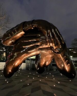 John Barrowman Instagram - "Out of the mountain of despair, a stone of hope." 
Martin Luther  King JR

Artist: Hank Willis Thomas

"Let Love Quiet Fear" 

@hankwillisthomas 
#TheEmbraceBoston #HankWillisThomas #MartinLutherKingJr #CorettaScottKing #ForFreedoms
Repost @withregram 
Photos of the sculpture credited to @hankwillisthomas