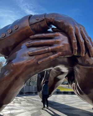 John Barrowman Instagram - "Out of the mountain of despair, a stone of hope." 
Martin Luther  King JR

Artist: Hank Willis Thomas

"Let Love Quiet Fear" 

@hankwillisthomas 
#TheEmbraceBoston #HankWillisThomas #MartinLutherKingJr #CorettaScottKing #ForFreedoms
Repost @withregram 
Photos of the sculpture credited to @hankwillisthomas
