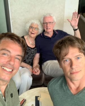 John Barrowman Instagram - Our Dad is 90 Years young today.  I asked him what’s next? He said ‘I’m going for 100!’ 
My dad never complains, always gives good advice, looks after his family, still jokes, makes my mum laugh every day and he drinks a good whiskey every night. 
That’s how to live life! 
We love you dad. 
.
Send your messages in the comments and I will read them tonight at dinner. 
.
#birthday #dad #family #palmsprings #love