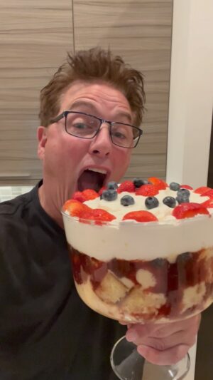 John Barrowman Instagram - I made a Trifle. Funny little fact! The English didn’t “invent” the Trifle, the Scottish did. The Scots have recipes that date back to the late 1500’s! 
#scotland #food #lgbtqia #desert #palmsprings