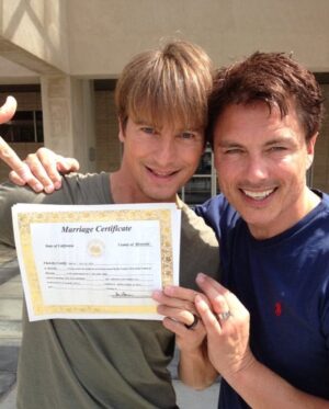 John Barrowman Instagram - Scott and I have been together for 28 years. 
Today we celebrate the ninth anniversary of our marriage in the State of California. 
More than ever it is important to be visible and vocal about love and freedom, as the Supreme Court and the Republican Party have an agenda to try to strip away our right to marry the one we love… 
.
.
#loveislove #marriageequality #humanrightscampaign #anniversary #family #vote #palmsprings #28 #9 #gay #saygay #gaycouples #lgbtq #lgbtqia #lgbtqiaplus #equalrights #love #freedom #scotland #england #wales #northernireland #usa #uk #doglover