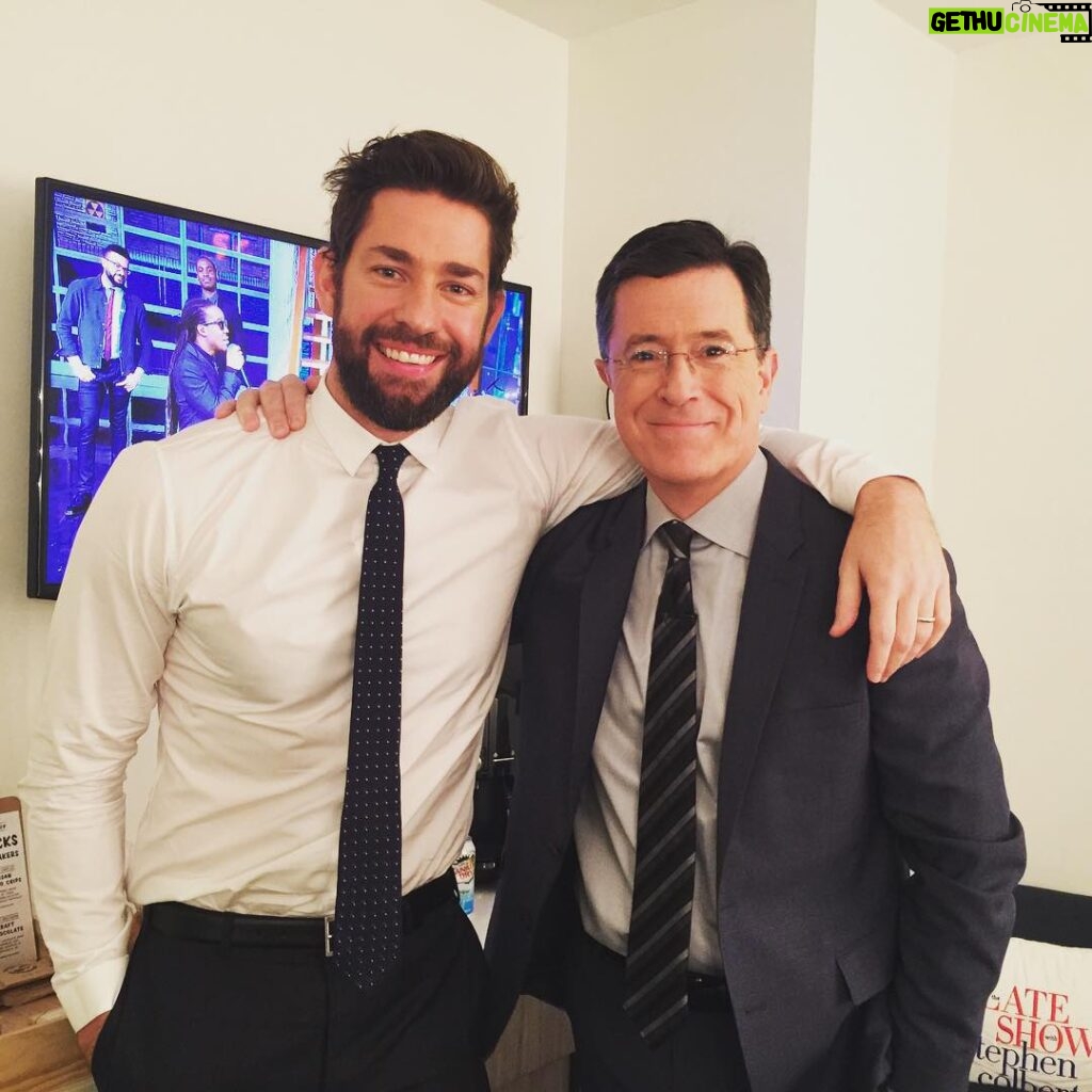 John Krasinski Instagram - I met this guy on the subway and he invited himself to come with me to @colbertlateshow