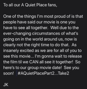 John Krasinski Instagram - AQuietPlacePart2...Take2
