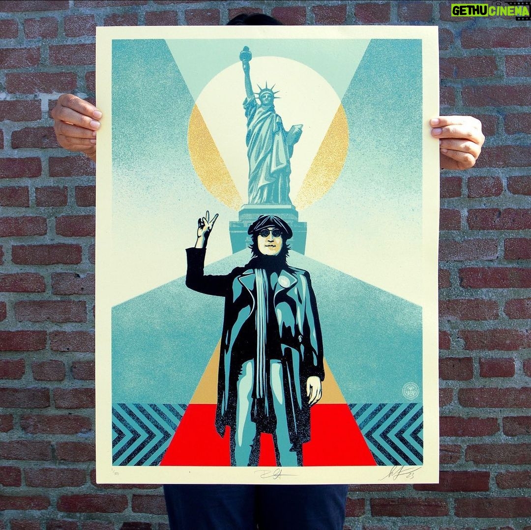 John Lennon Instagram - LENNON PEACE AND LIBERTY. (Two Colorways: Blue & Red) Obey Giant In Collaboration With Bob Gruen Available Thursday, August 17th @ 10 AM PDT! → https://store.obeygiant.com Shepard Fairey: John Lennon did some of his most potent and brave work as a solo artist. Listen to the lyrics of "Imagine," "Gimme Some Truth," "Instant Karma," "Give Peace a Chance," "Power To The People," or "Happy Xmas (War is Over)" demonstrate a profound reflection on the struggles of humanity. Those songs were amazing statements, and John Lennon & Yoko Ono funded campaigns like WAR IS OVER to promote peace and end the Vietnam War. John & Yoko were persecuted for their politics, and the U.S. government under Nixon made several attempts to deport Lennon. Bob Gruen: The US government, under the direction of President Richard Nixon, perceived John Lennon as a political threat because he was talking of peace in a time of war. They moved to have him deported from the country. I personally felt that was wrong and seeing the Statue of Liberty as a symbol of welcome to the United States, I felt that if we took a picture of John Lennon at the Statue of Liberty it would help dramatize his case for staying in the country. I suggested to John that we take a picture in front of the Statue and I was thrilled when he agreed. People relate to John Lennon as a symbol of personal freedom similar to the way people feel about the Statue of Liberty. PRINT DETAILS: Lennon Peace and Liberty (Two Colorways: Blue & Red). 18 x 24 inches. Screen print on thick cream Speckletone paper. Original Illustration based on a photograph by Bob Gruen. Signed by Shepard Fairey and Bob Gruen. Numbered edition of 300. Comes with a Digital Certificate of Authenticity provided by Verisart. A limited amount of matching numbered sets will be available for $170. Sold separately for $85. A portion of the proceeds will be donated to ACLU and The Statue of Liberty Foundation. Available on Thursday, August 17th @ 10 AM PDT at https://store.obeygiant.com. Max order: 1 per customer/household. International customers are responsible for import fees due upon delivery (Except UK orders under $160). ALL SALES FINAL.